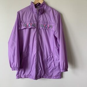 Vintage Blair Jacket Womens Medium Windbreaker Purple Floral Zip 80s 90s Grandma